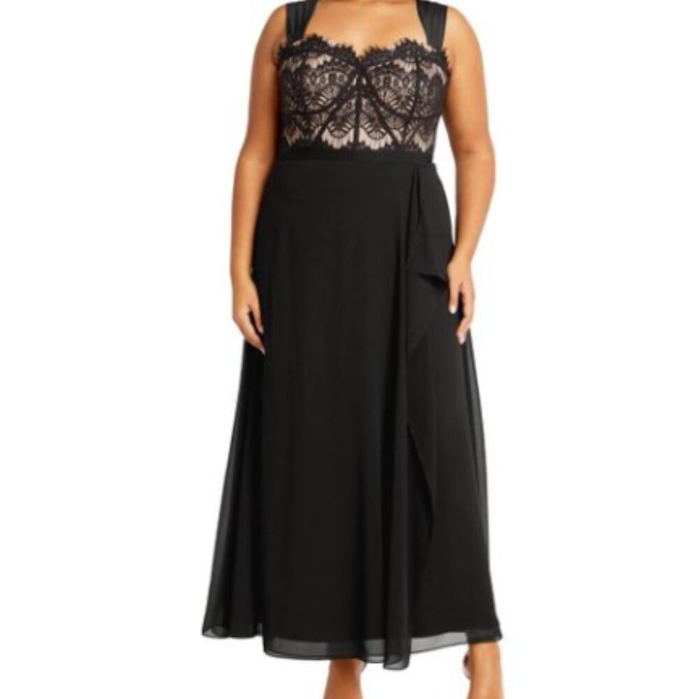City Chic Sweet Evie Lace Chiffon Maxi Dress – Black – Plus Size 20 Large – NWT